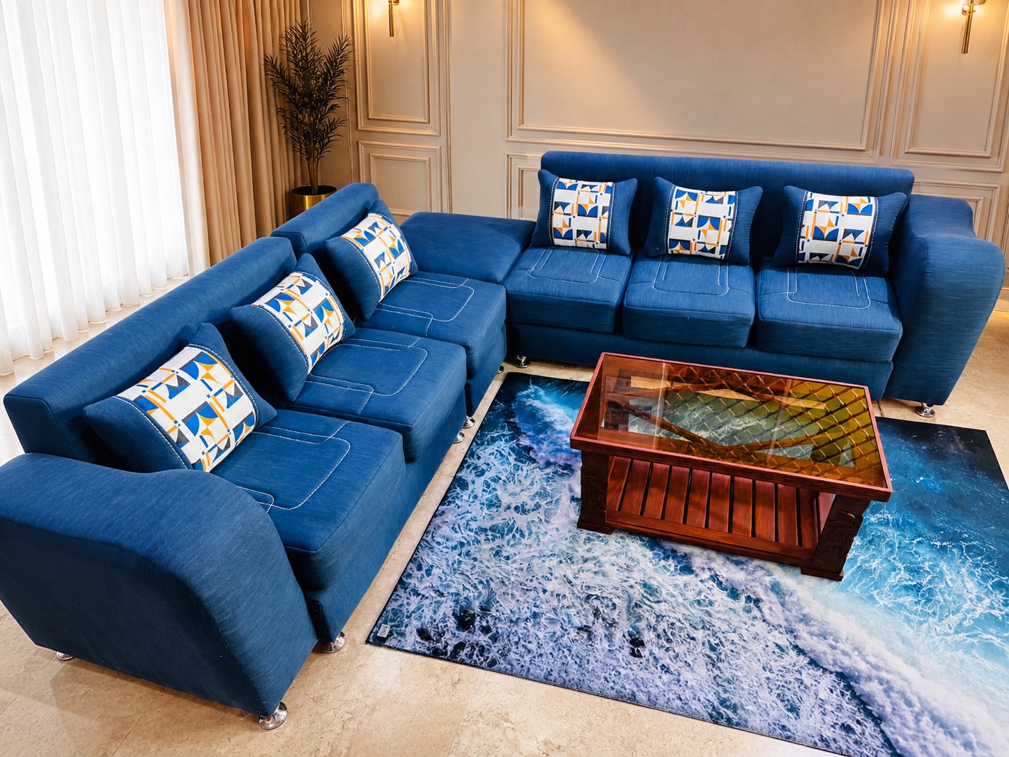 Salon 7 places Azur, Bleu profond